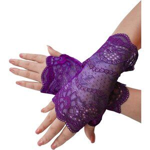 Women's Purple Fingerless Short Lace Gloves Elegant Design Wedding Party Costume